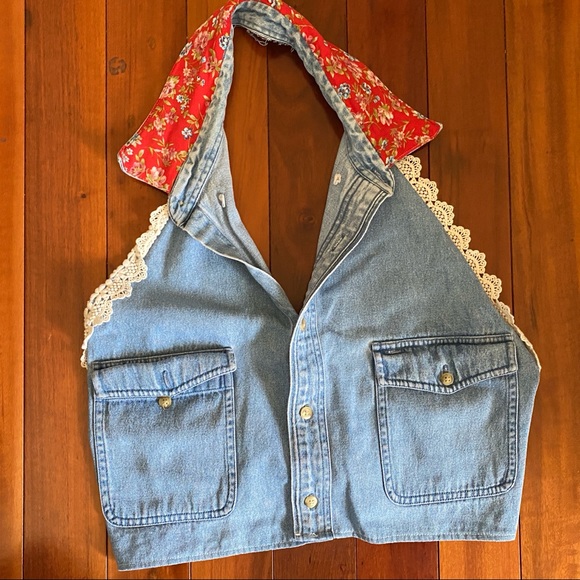 NWOT LF Denim Halter Crop Top - Picture 1 of 4